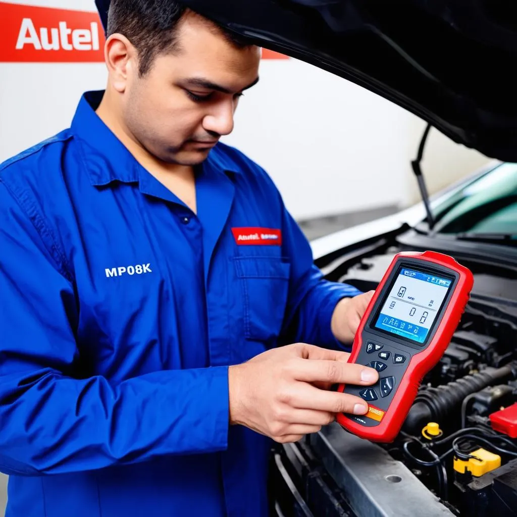 Mechanic using Autel MP808K