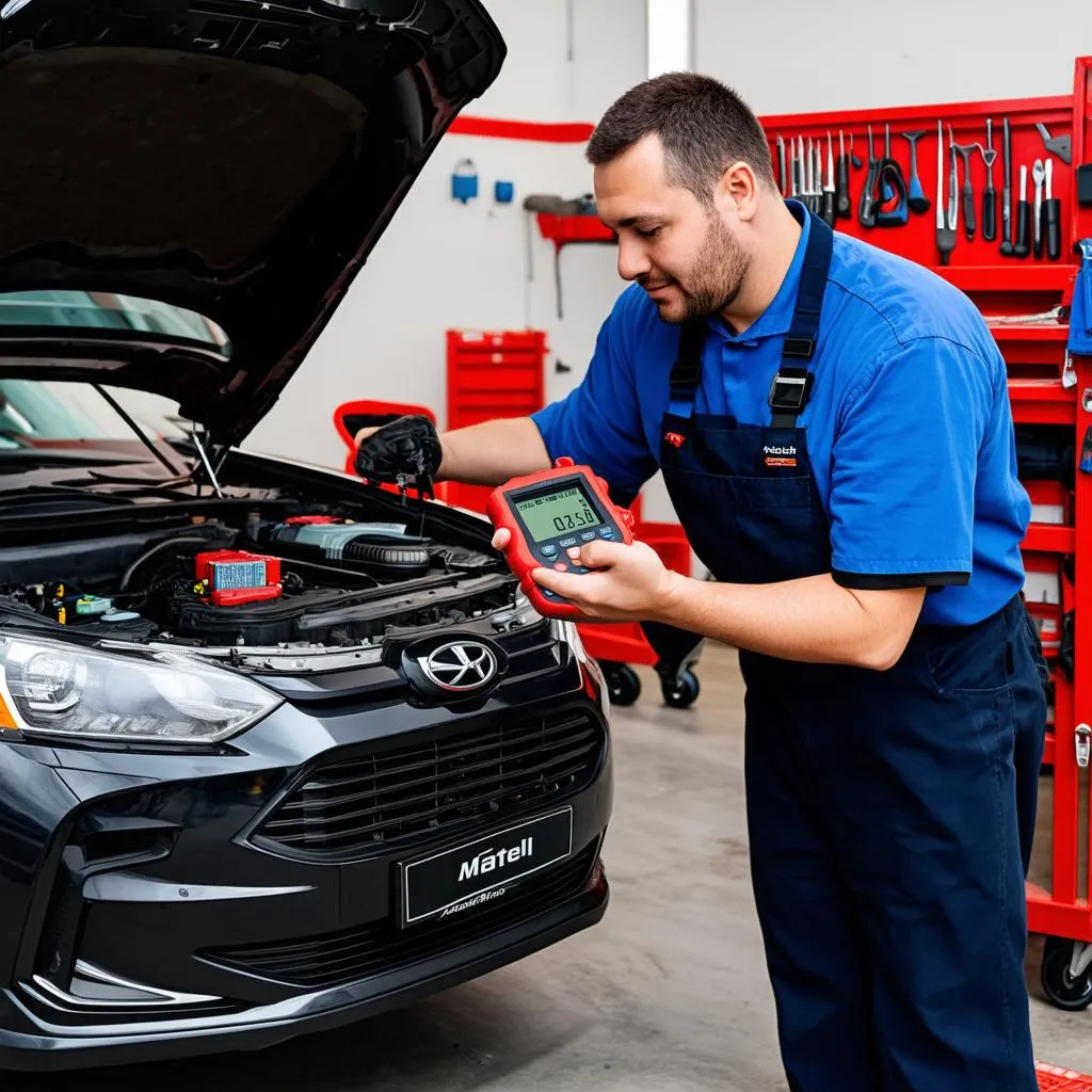 Mechanic Using Autel MP808TS Scanner