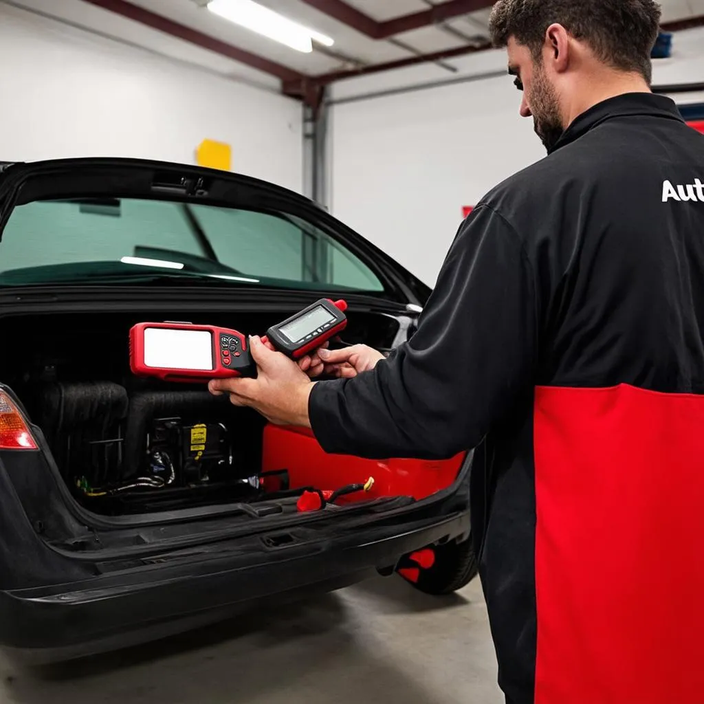 Mechanic Using Autel MS309