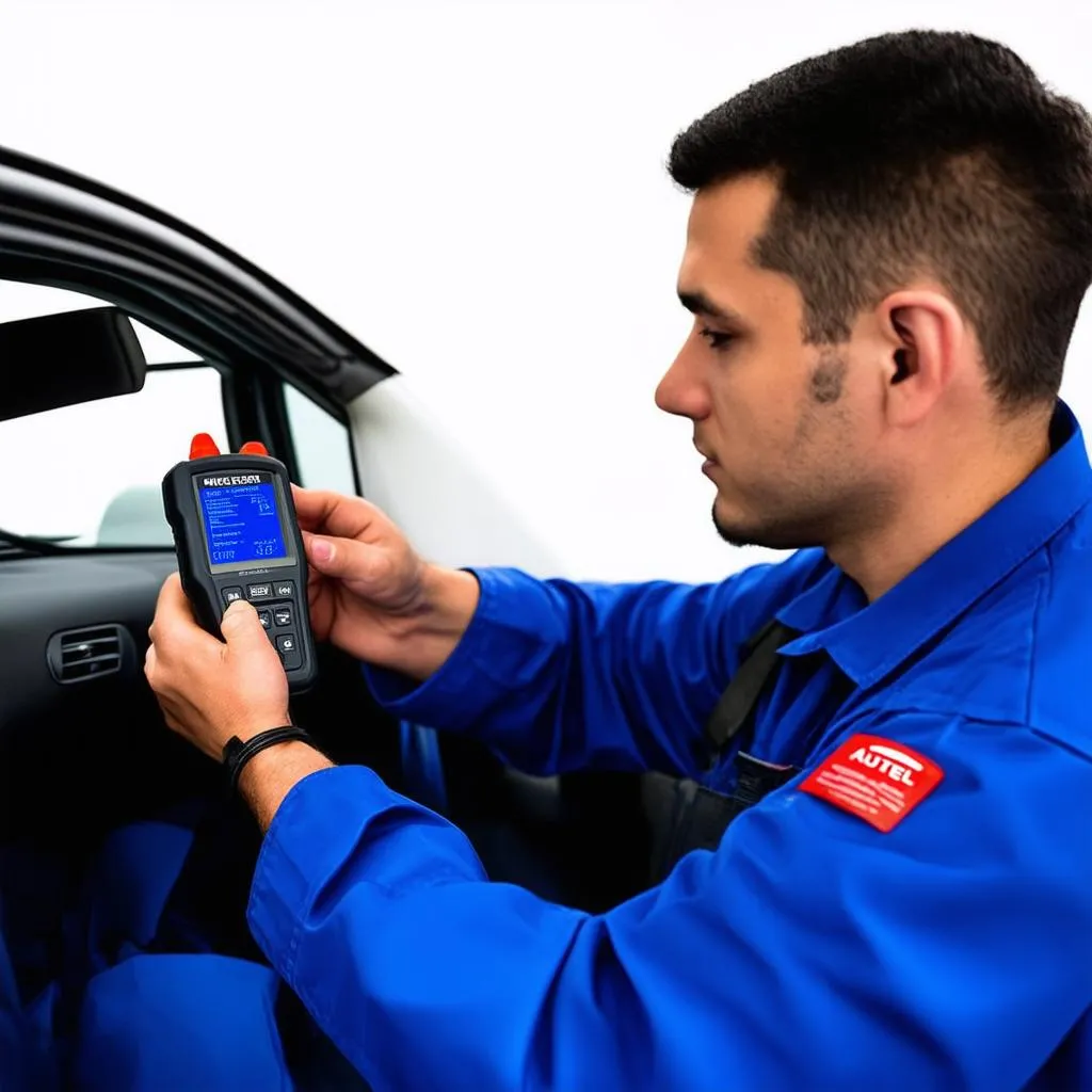 Mechanic using Autel MS309 Scanner