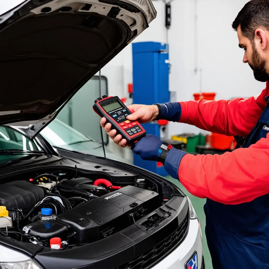 Mechanic using Autel MS609