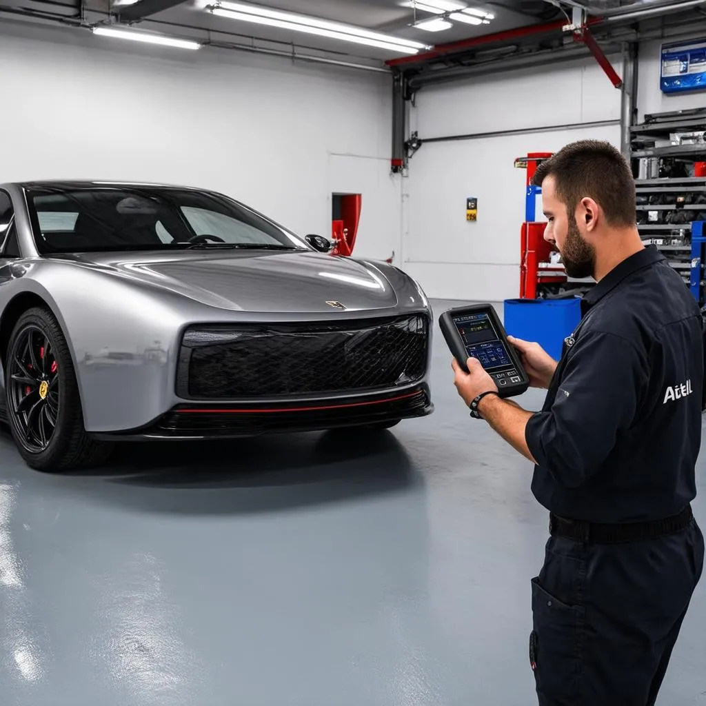 Mechanic Using Autel MS900TS on a European Car