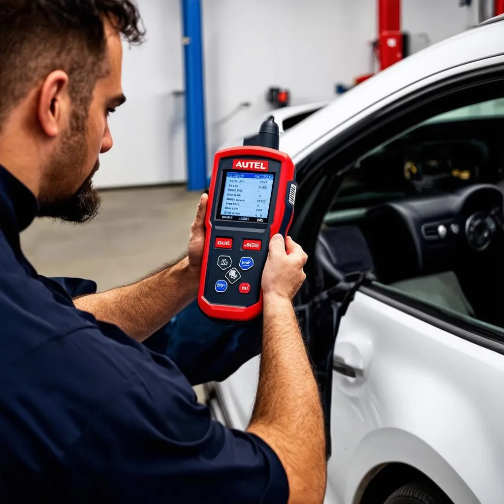 Mechanic using Autel MS905