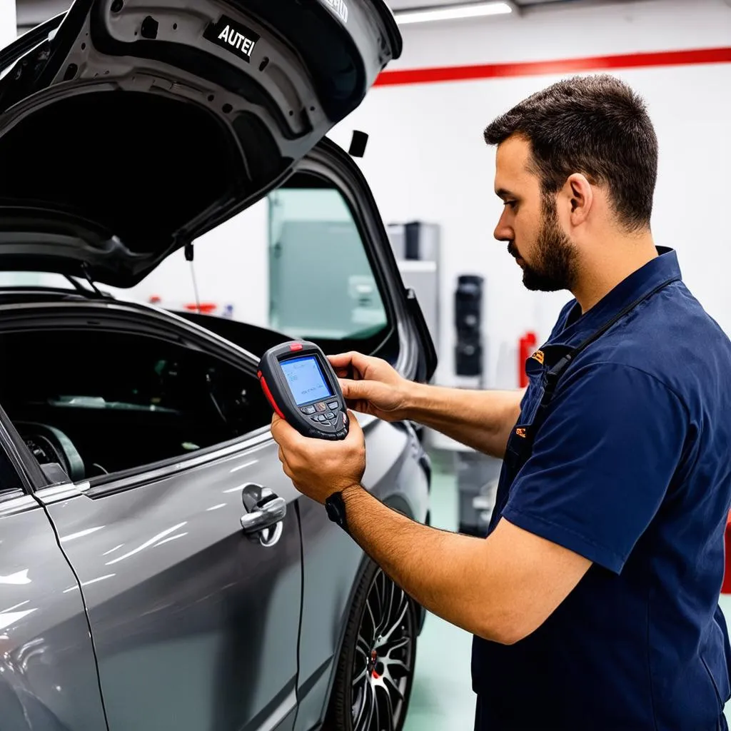 Mechanic using Autel MS906CV