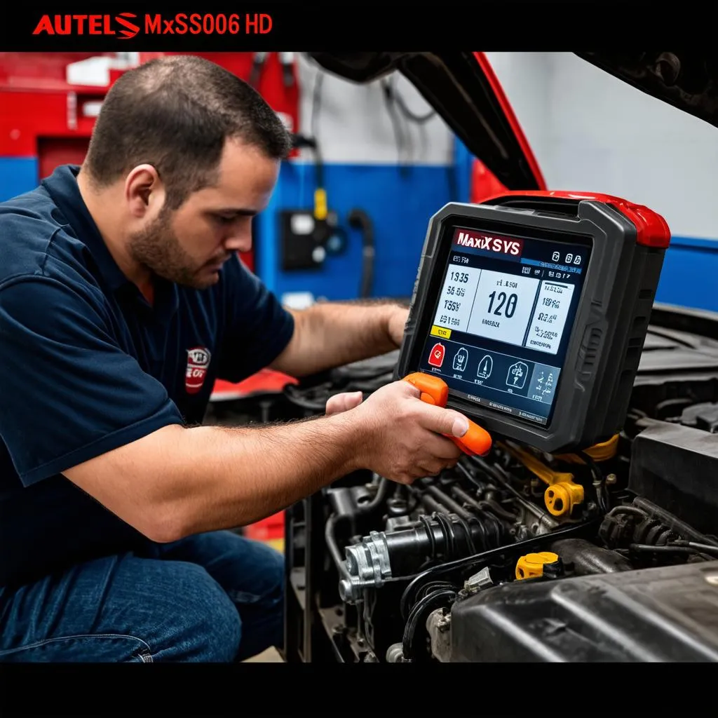 Mechanic Using Autel MS906CV HD