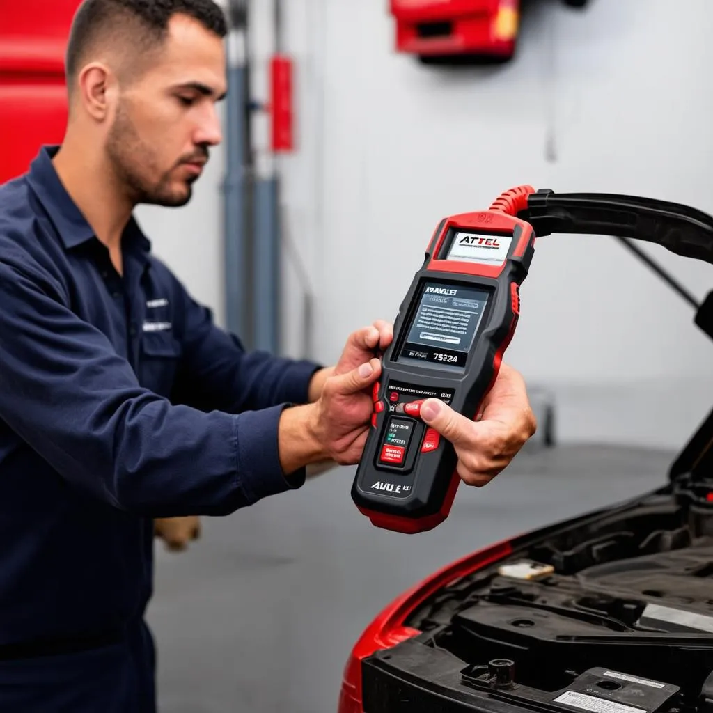 Mechanic using Autel MS906TS to program a TPMS sensor