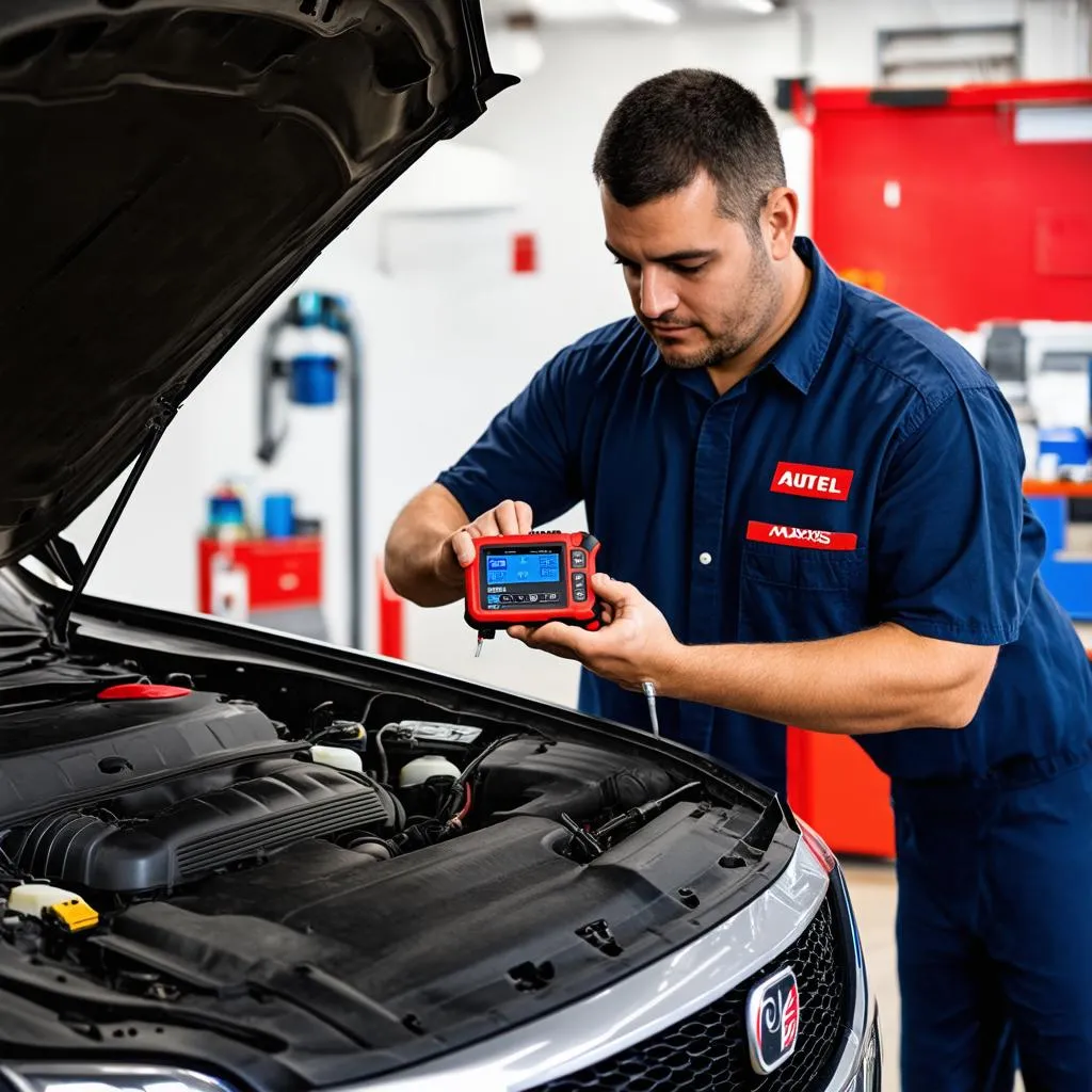 Mechanic Using Autel MaxiSys MS908