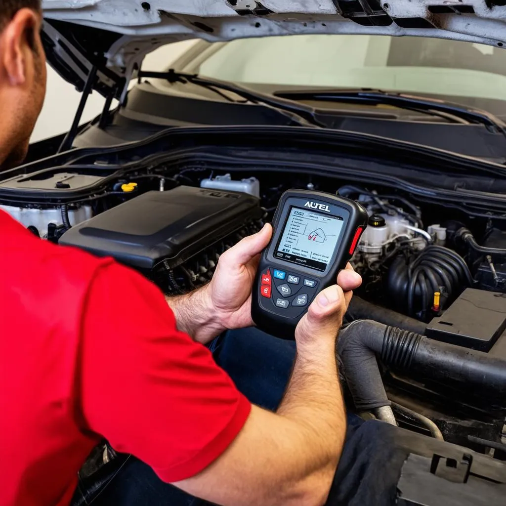 Mechanic using Autel MS908