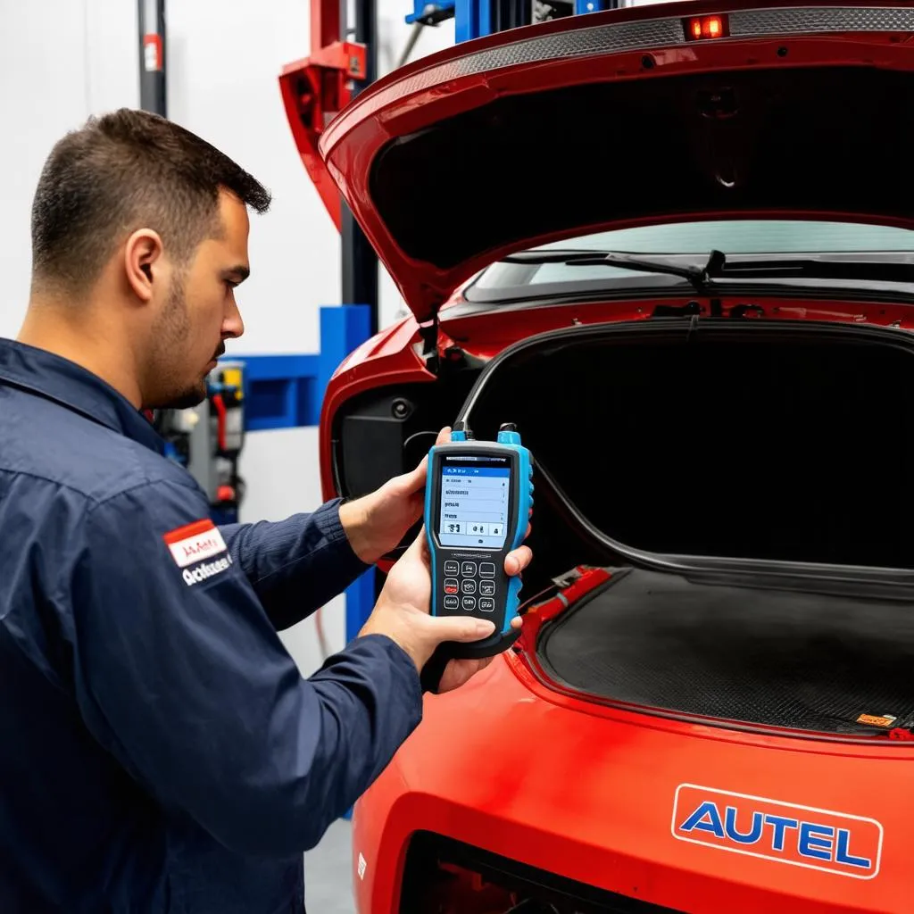 Mechanic using Autel MS908CV