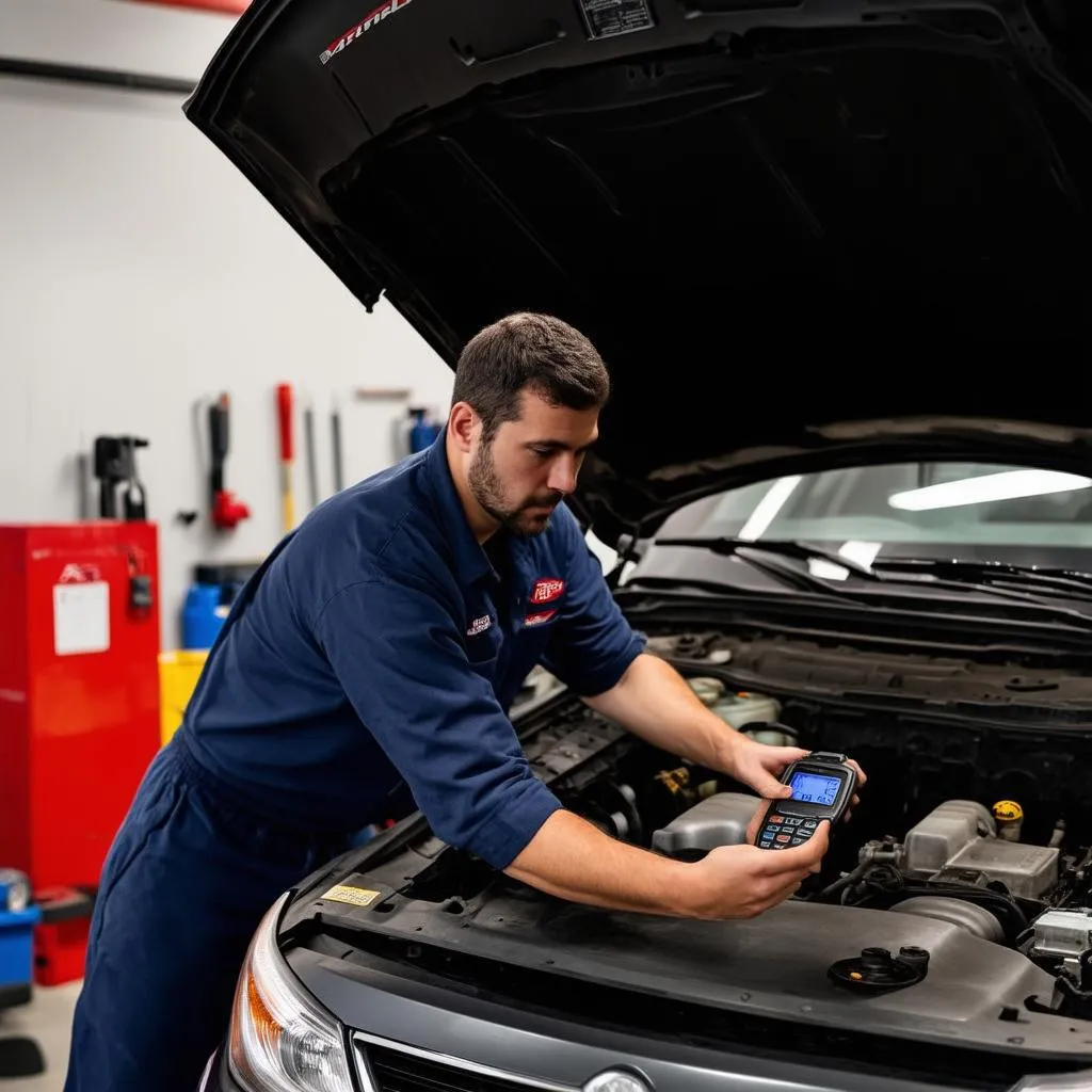 Mechanic using Autel MS908CV II