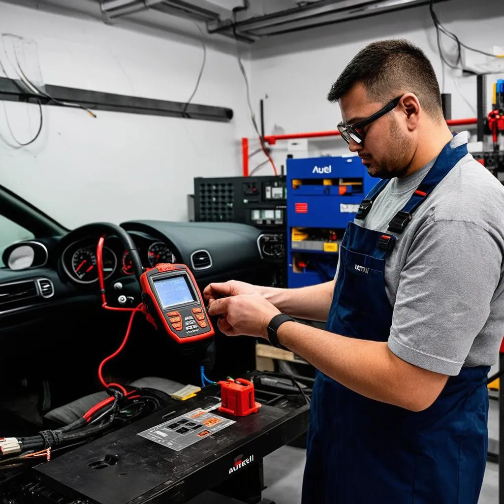 Mechanic using Autel MS908 Pro