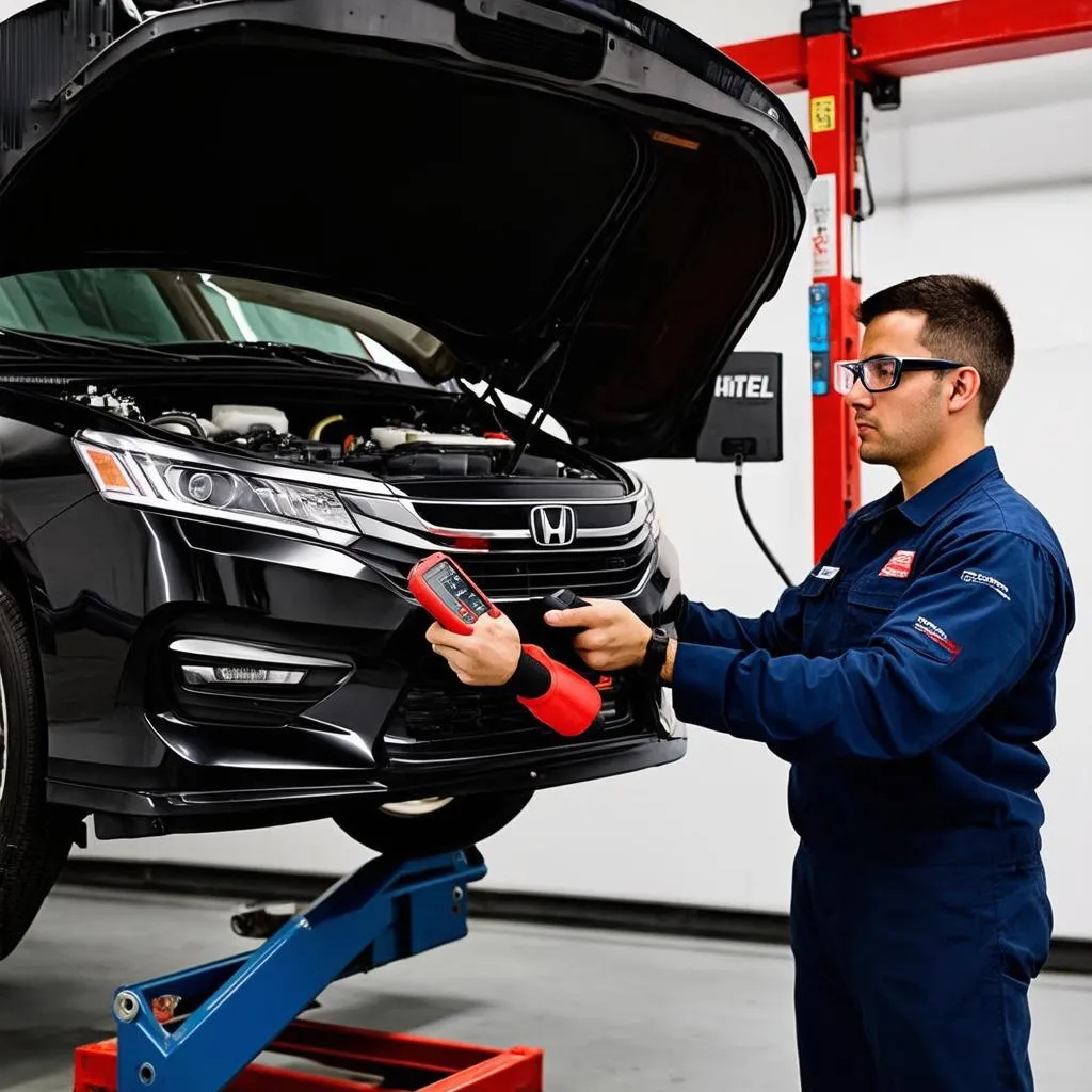 Mechanic Using Autel MS908S on Honda