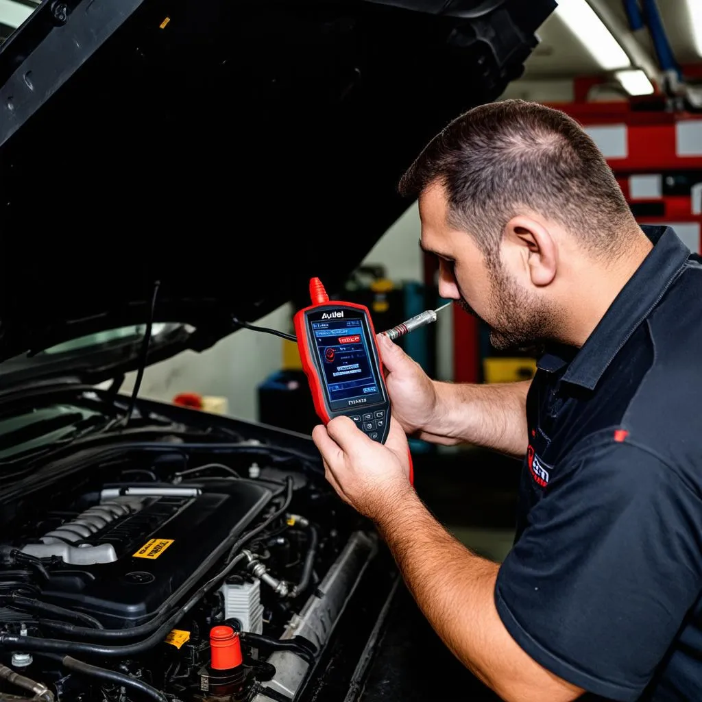 Mechanic diagnosing a car problem