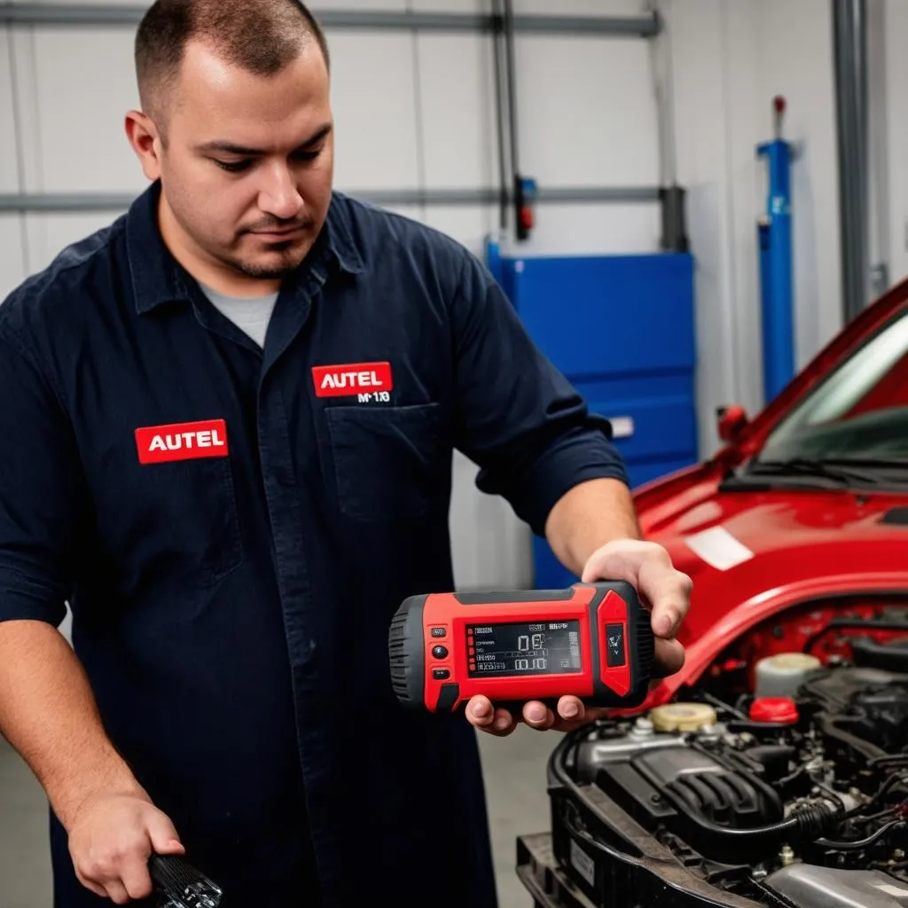 Mechanic using Autel MV108