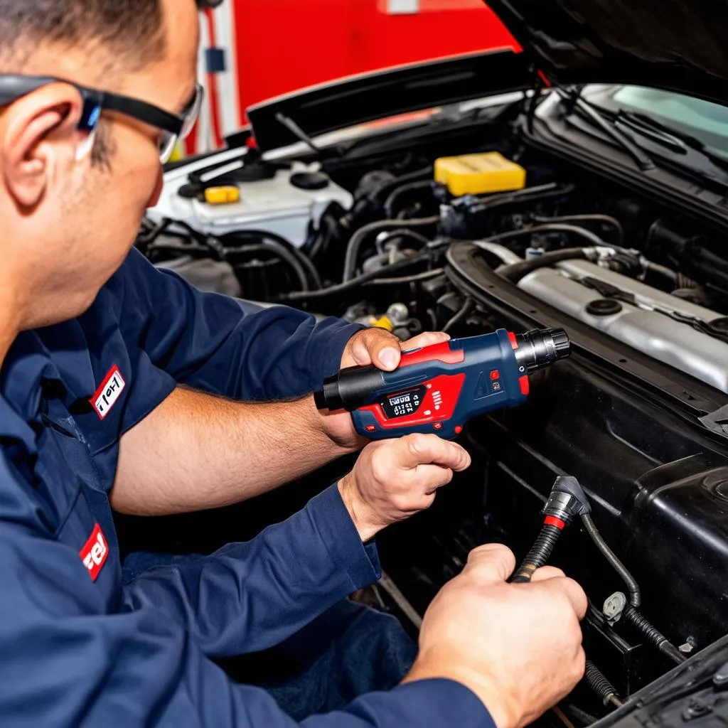 Mechanic using Autel MV18F