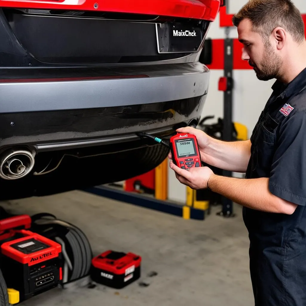 Mechanic using Autel MX808