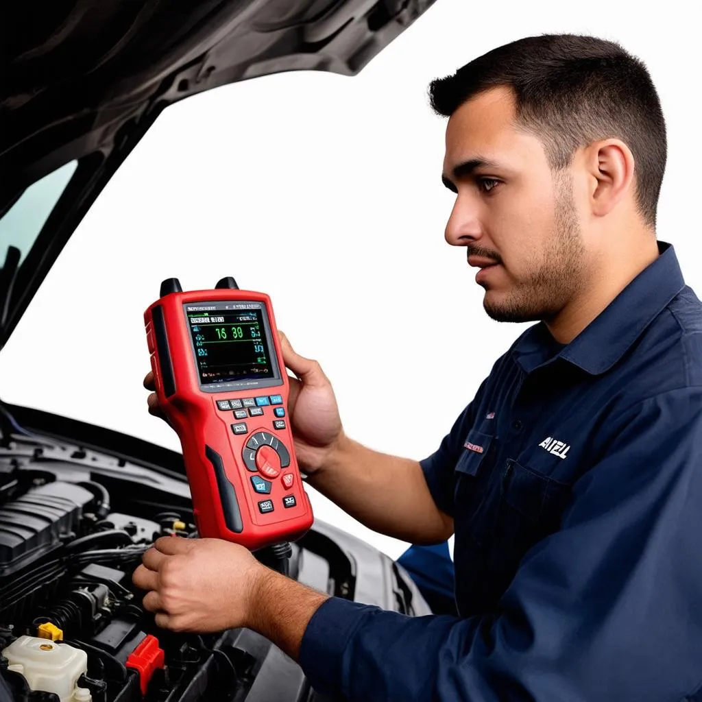 Mechanic using Autel Oscilloscope