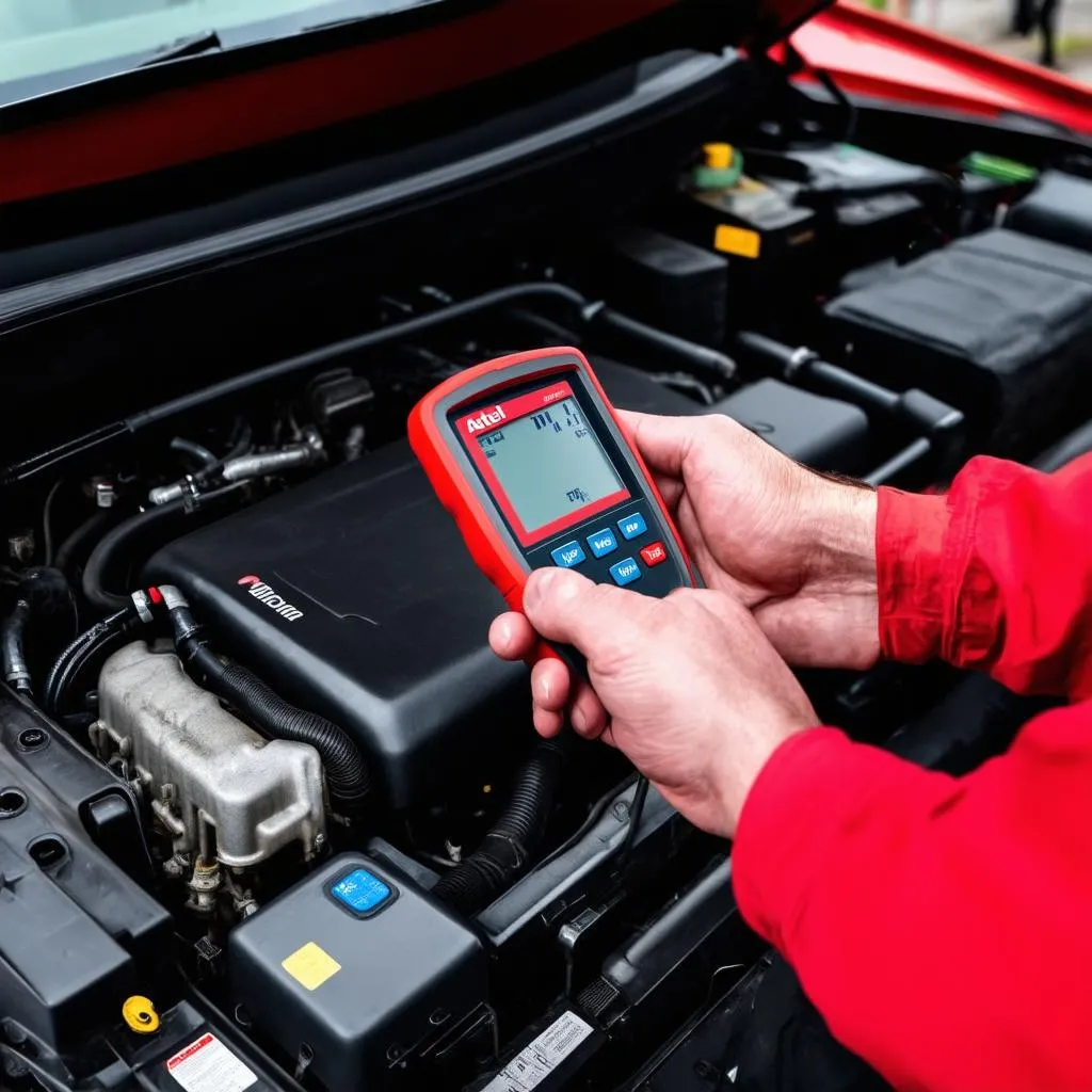 Mechanic using Autel PS100