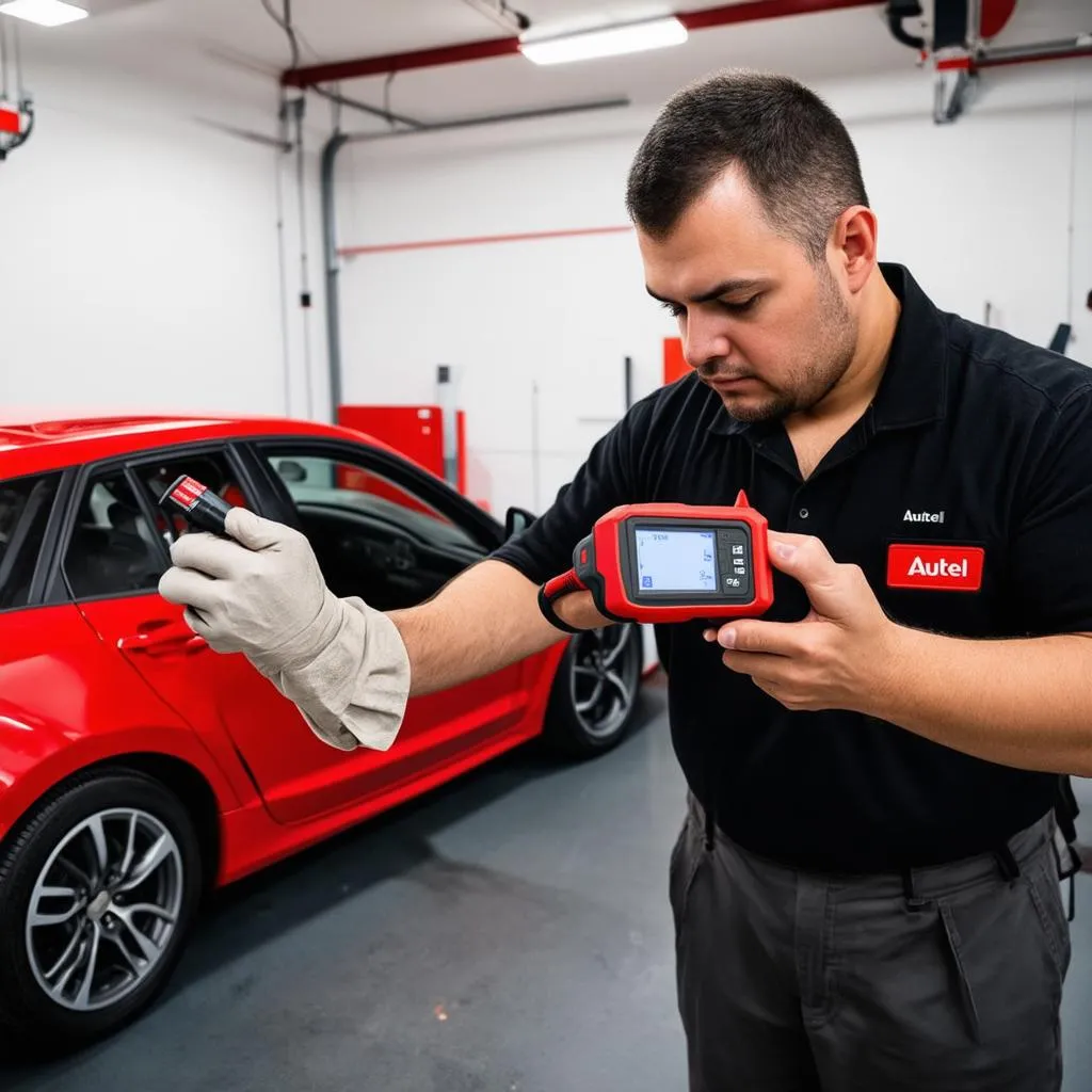 mechanic using autel scan tool