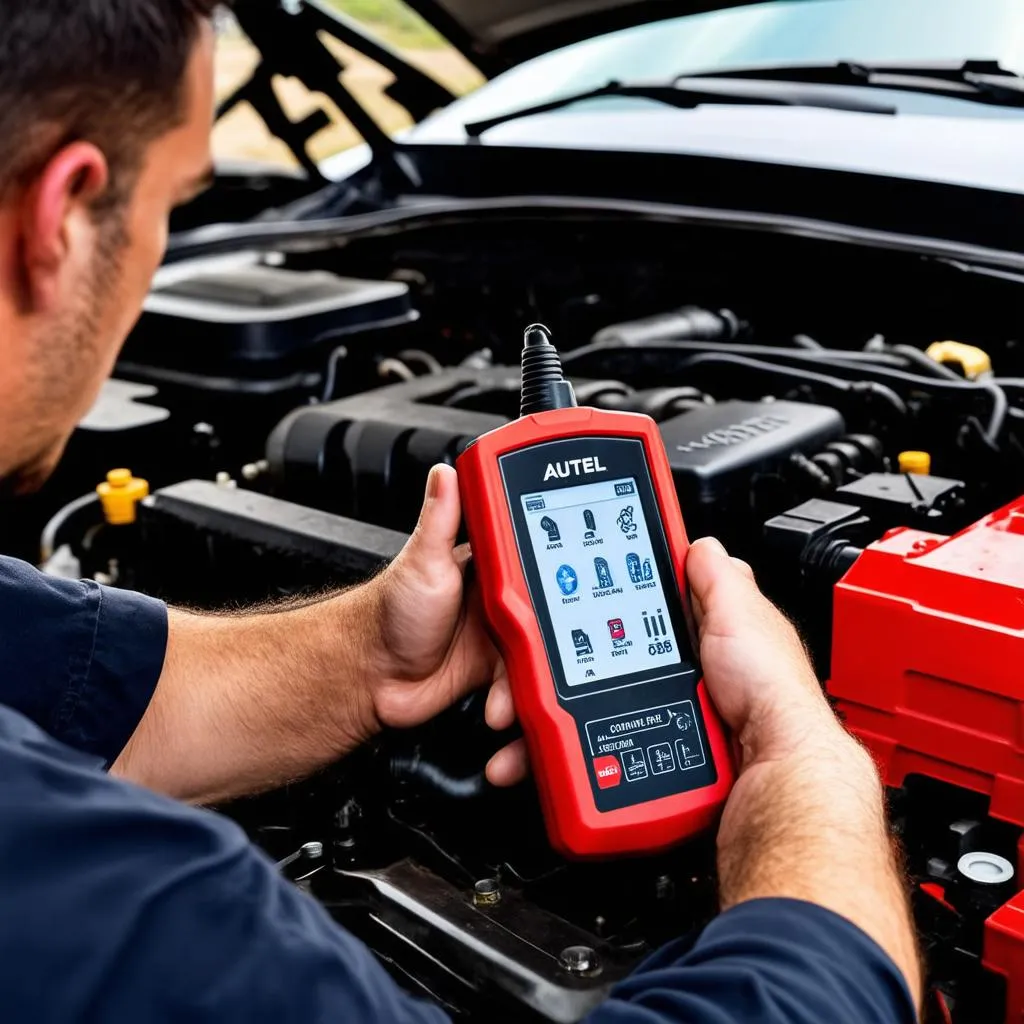 Mechanic Using Autel Scan Tool