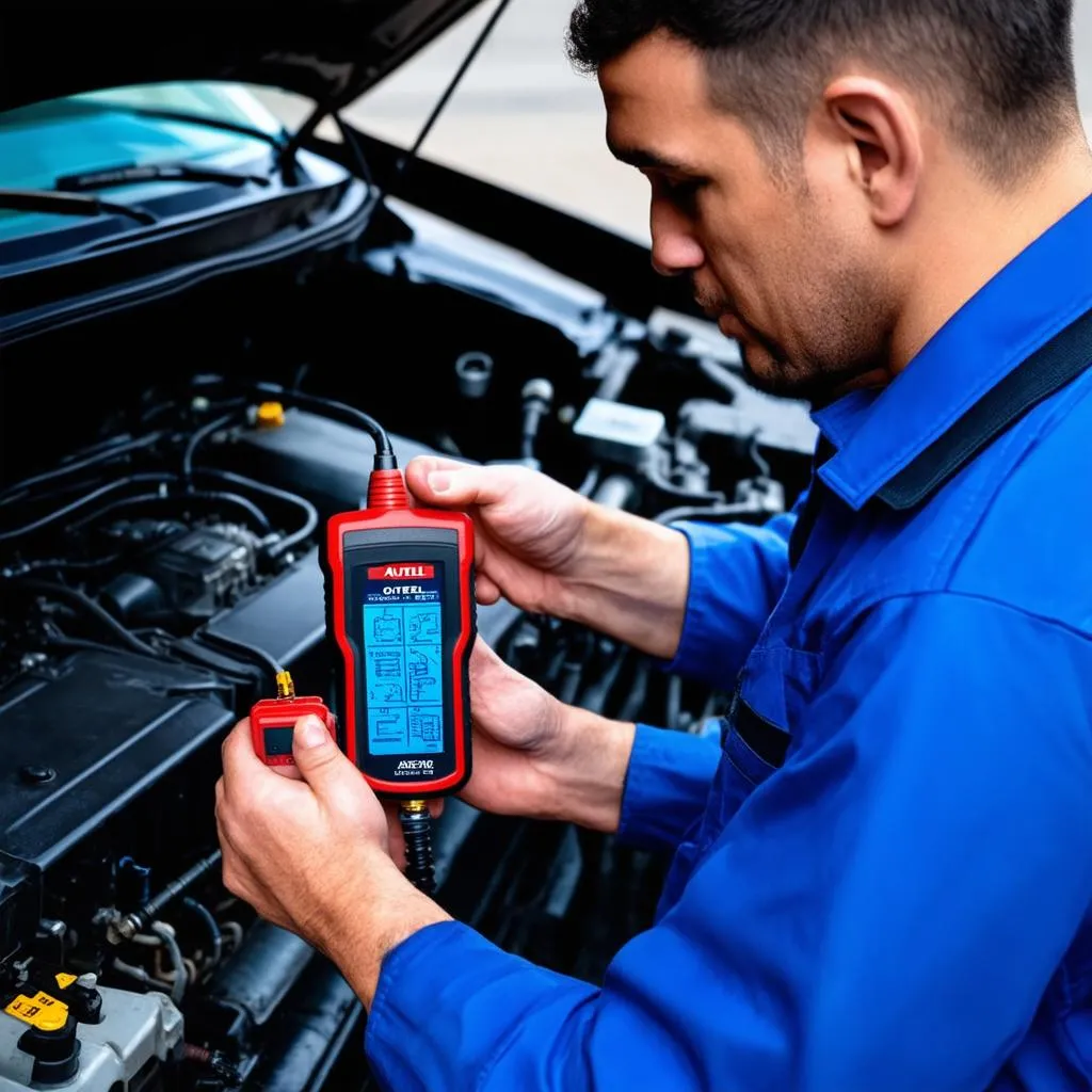 Mechanic Using Autel Scanner