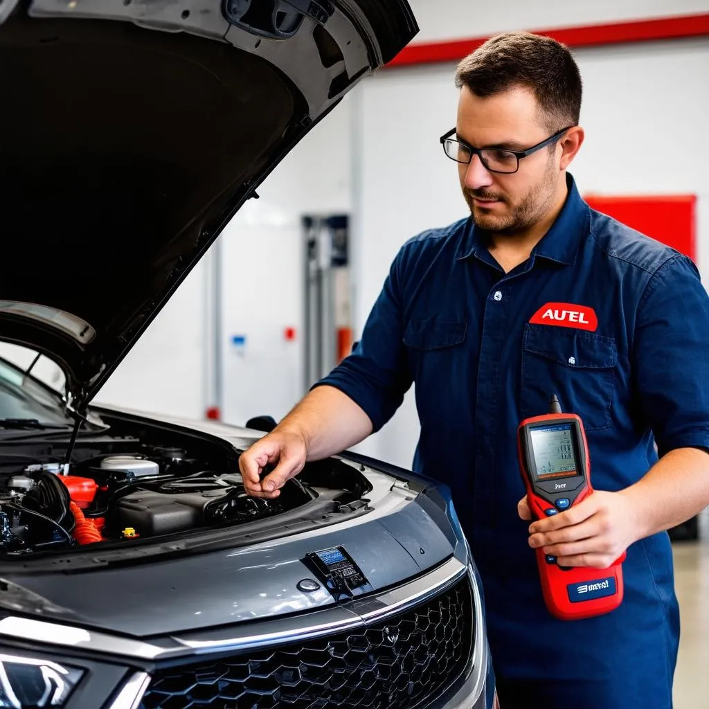 Mechanic using Autel Scanner