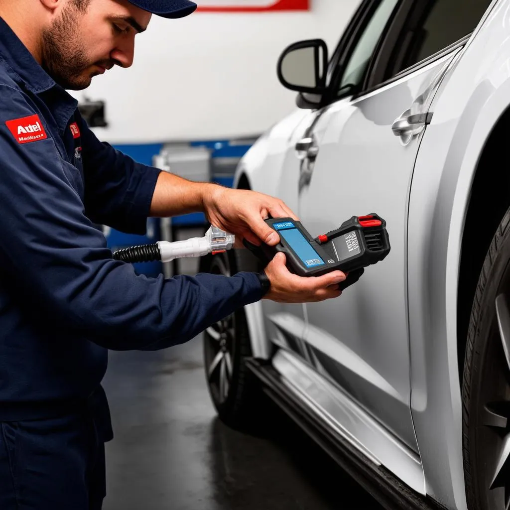 Mechanic Using Autel MaxiSys Scanner