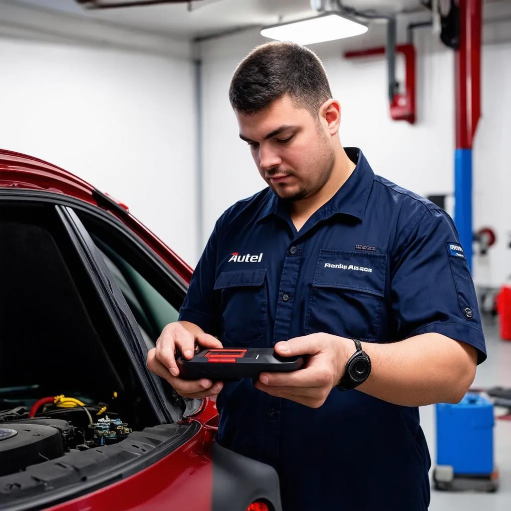 Mechanic using Autel Scanner