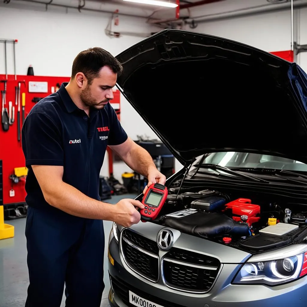 Mechanic using Autel Scanner