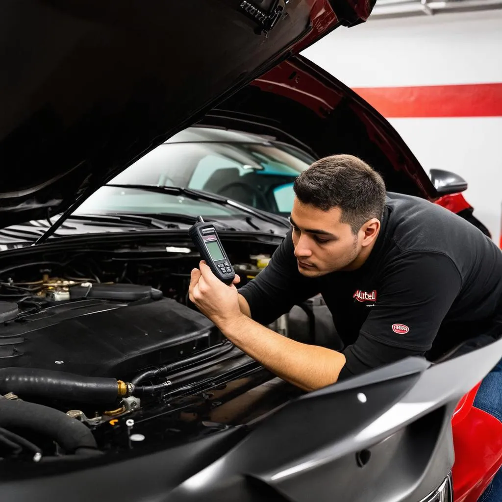 Mechanic Using Autel Scanner to Diagnose Maserati Ghibli