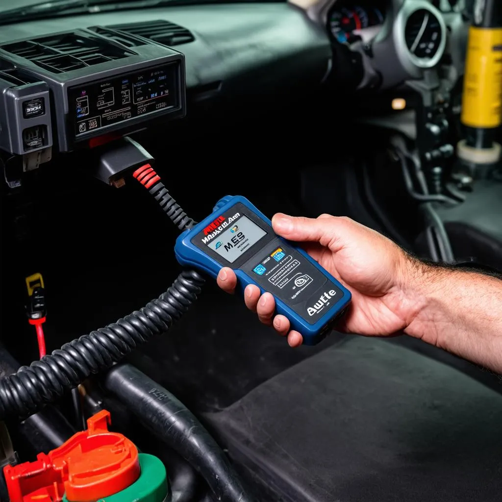 Mechanic Using Autel Scanner on a Car