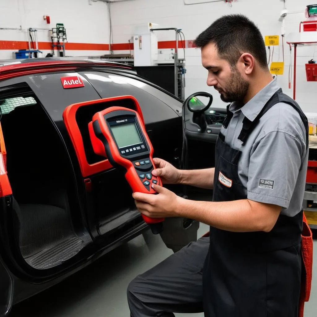 Mechanic using Autel scanner