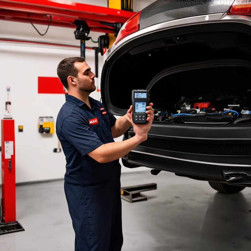 Mechanic using an Autel scanner