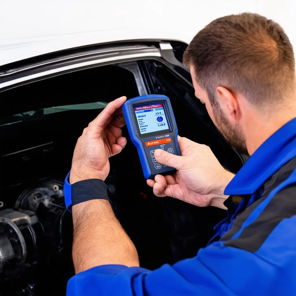 Mechanic using Autel scanner