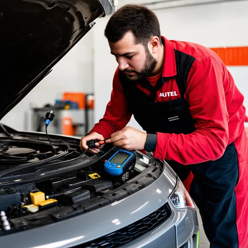 Mechanic Using Autel Scanner to Diagnose Car Problems