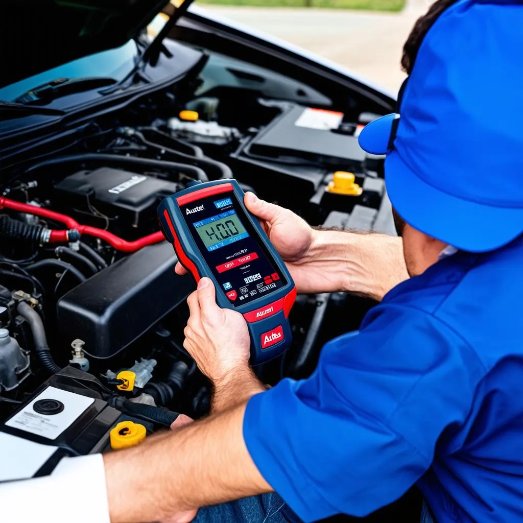 Mechanic using Autel Scanner to Diagnose Car Problems