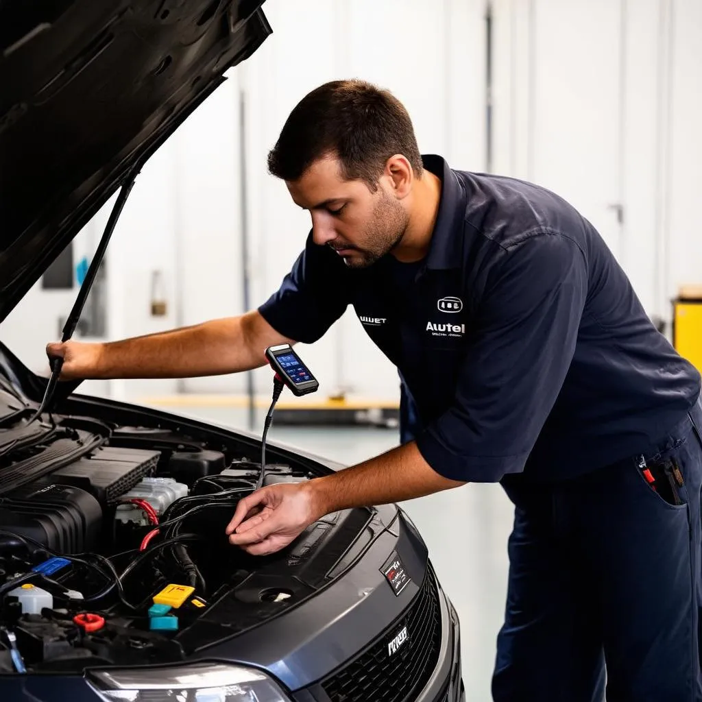 car diagnostics in a workshop