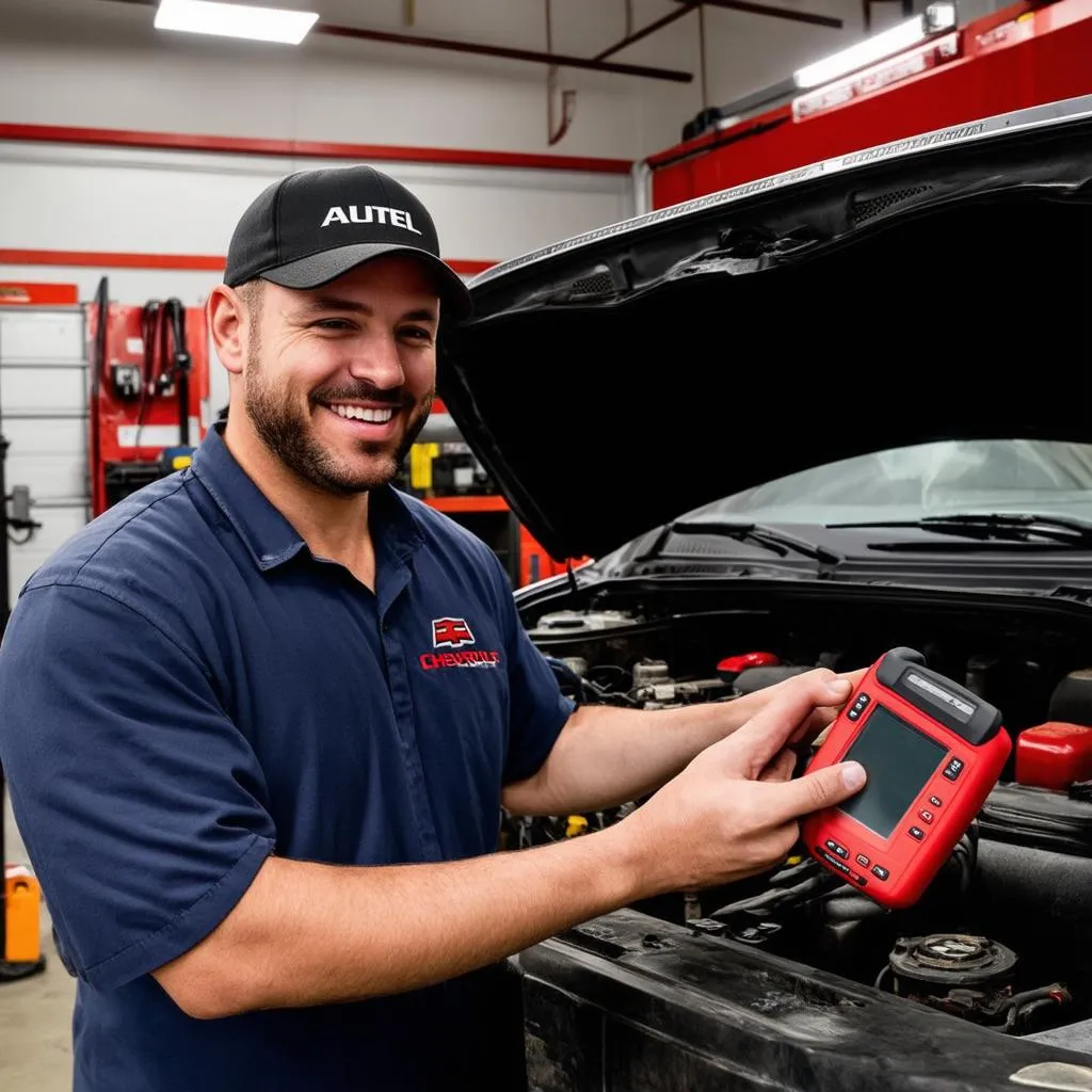 Mechanic using Autel Scanner