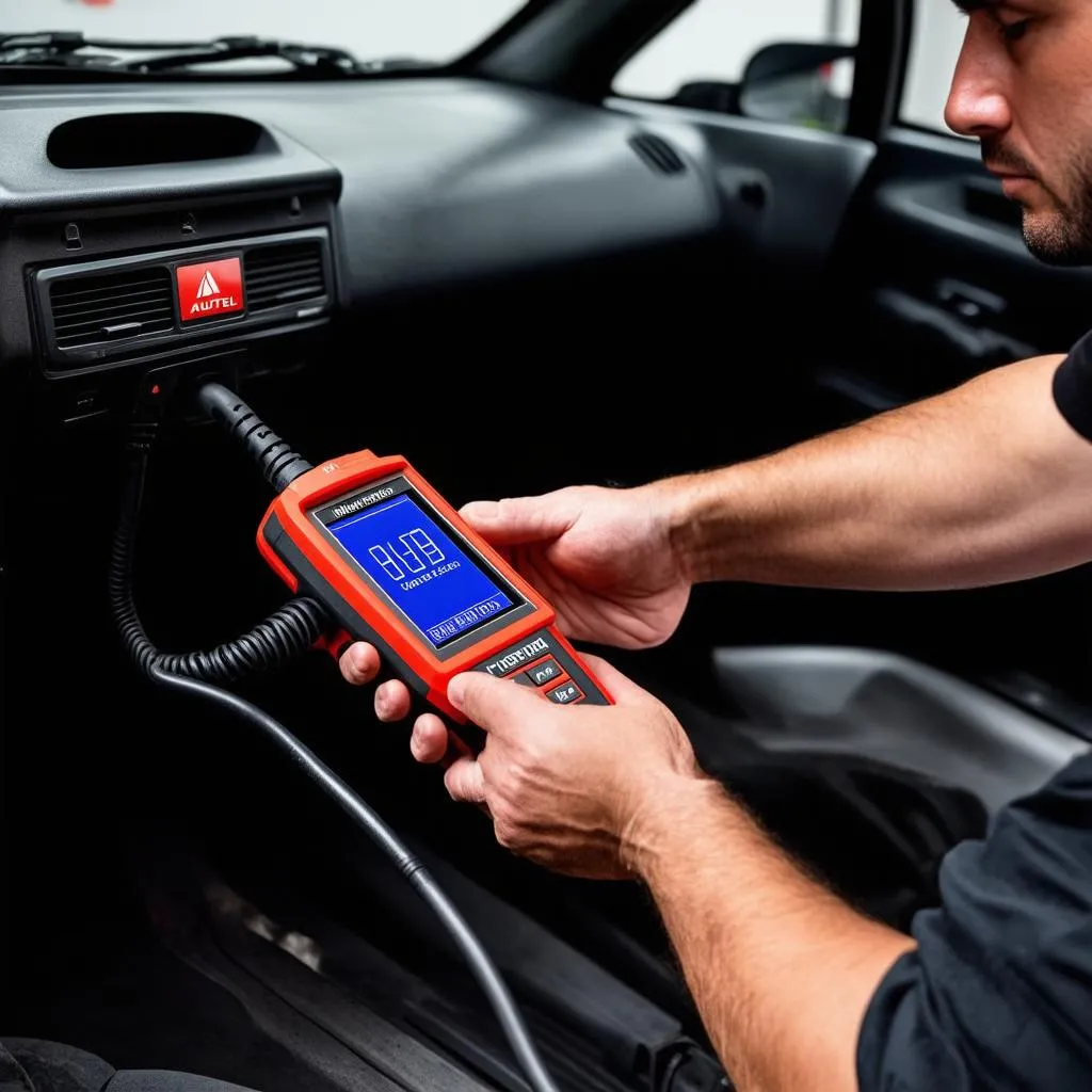 Mechanic using Autel scanner