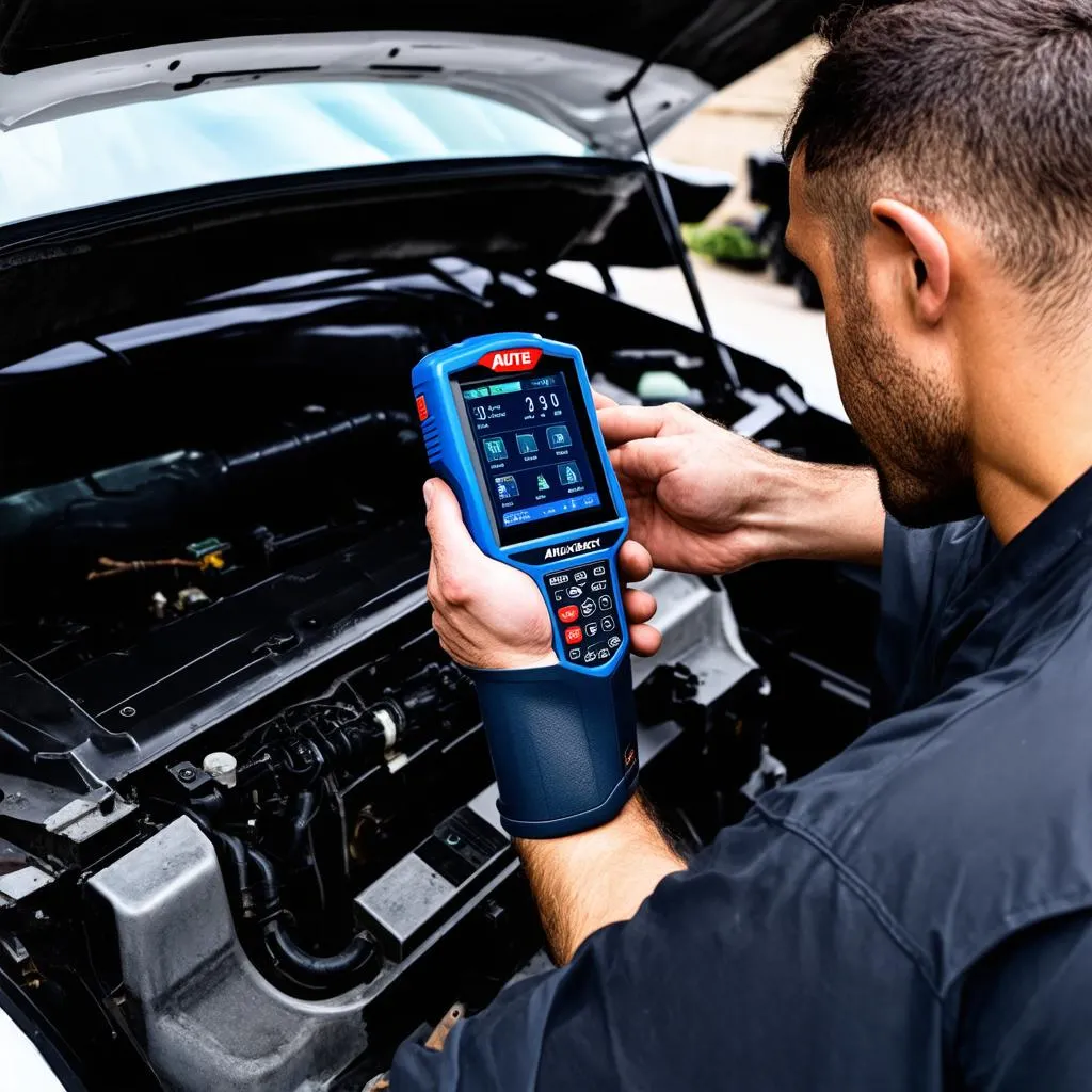 Mechanic Using Autel Scanner on European Car