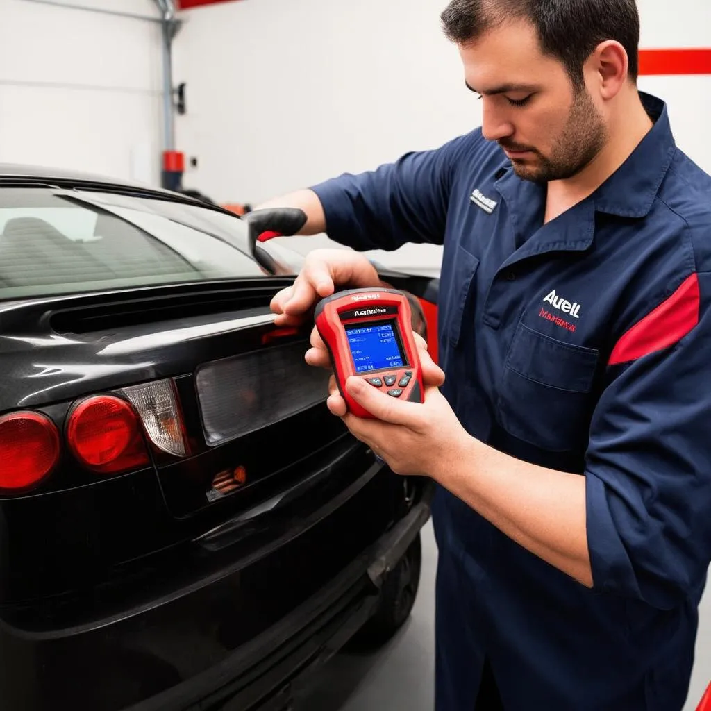 Mechanic using Autel scanner