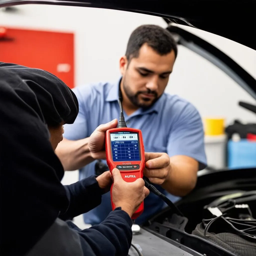 Mechanic Using Autel Scanner