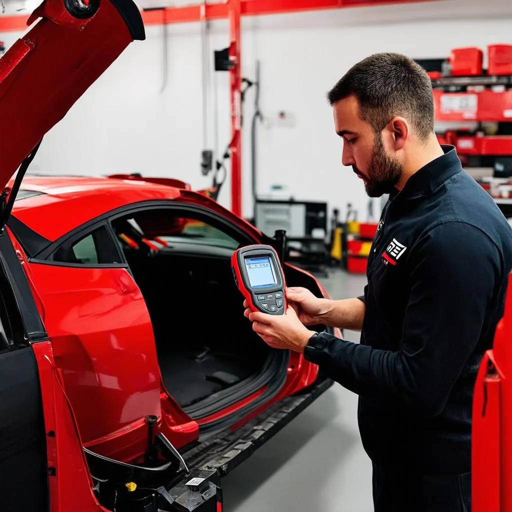 Mechanic using Autel scanner