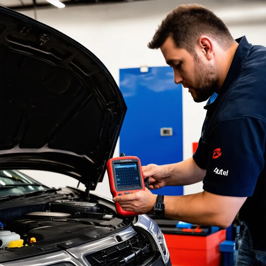 Mechanic Using Autel Scanner