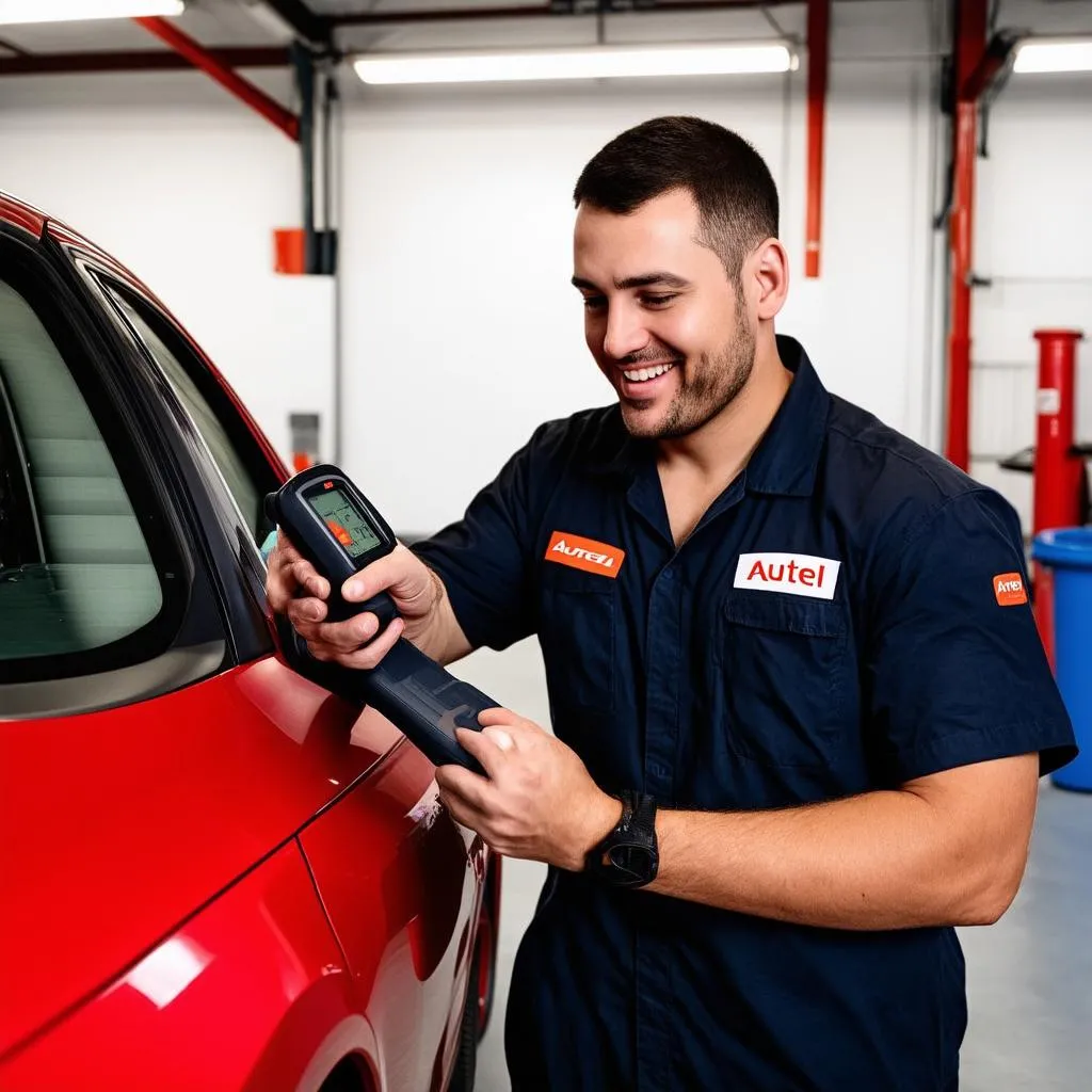 Mechanic Using Autel Scanner