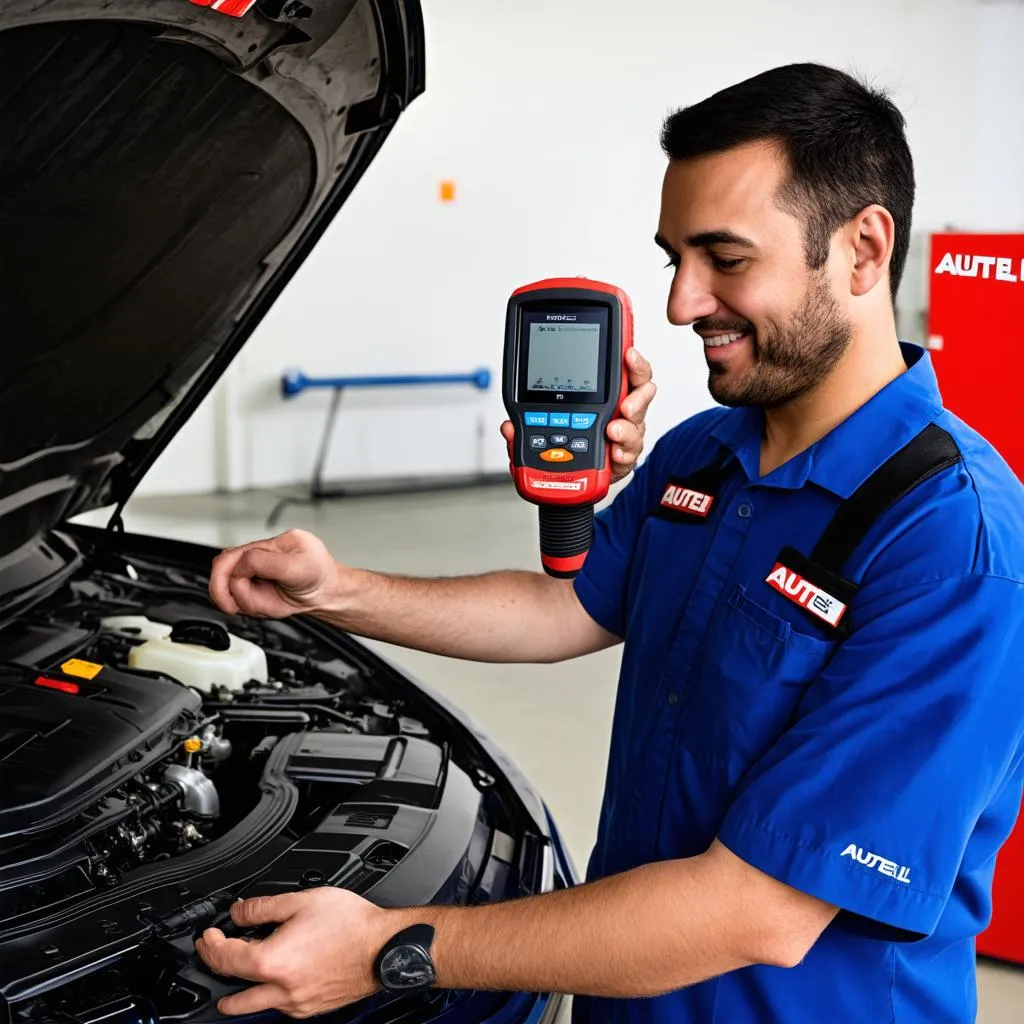 Mechanic Using Autel Scanner