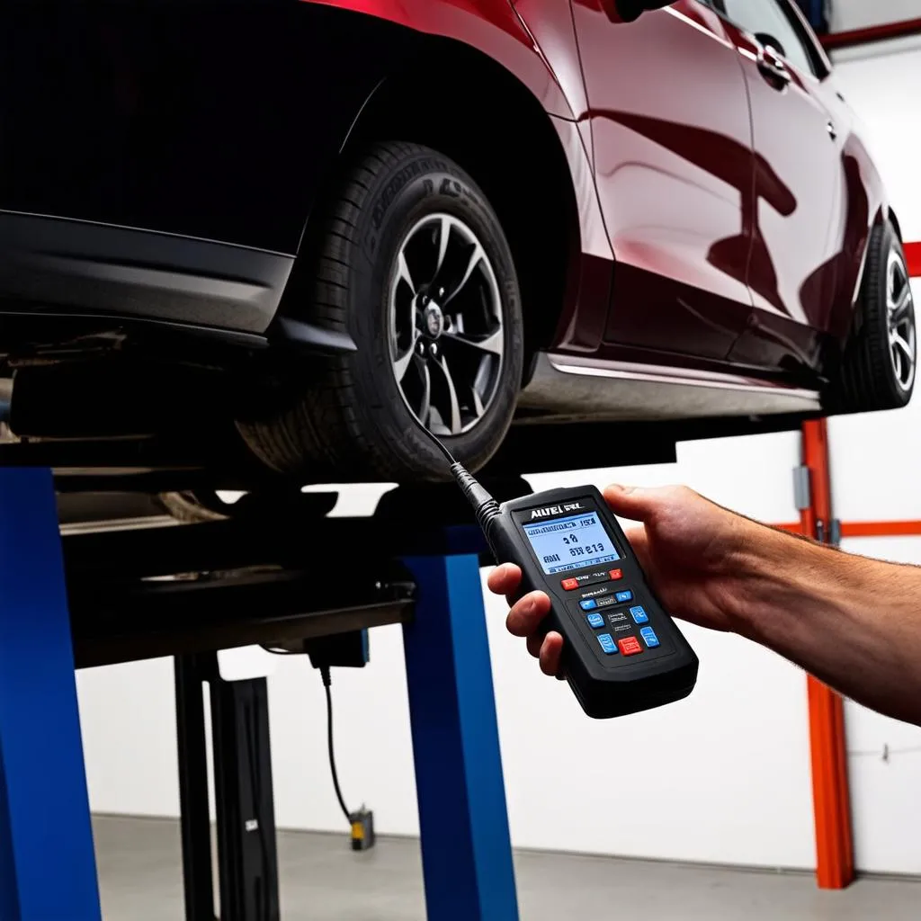 Mechanic Using Autel Scanner on Car