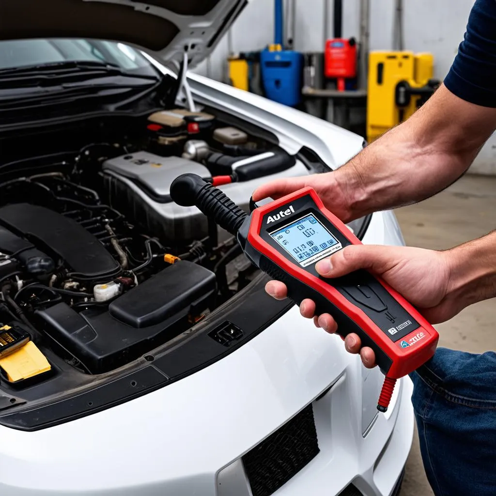 Mechanic Using Autel Scanner on Car