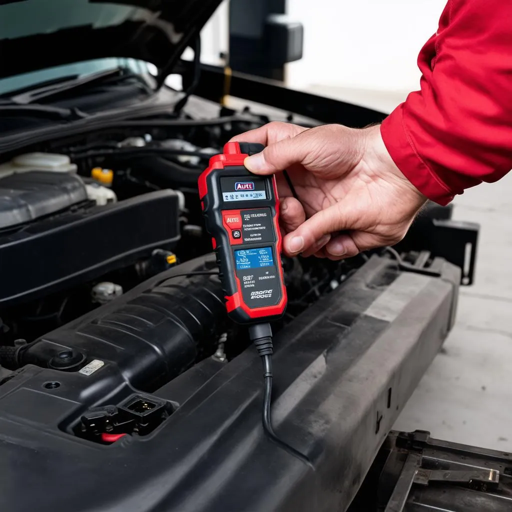 Mechanic Using Autel Scanner on Dodge Ram