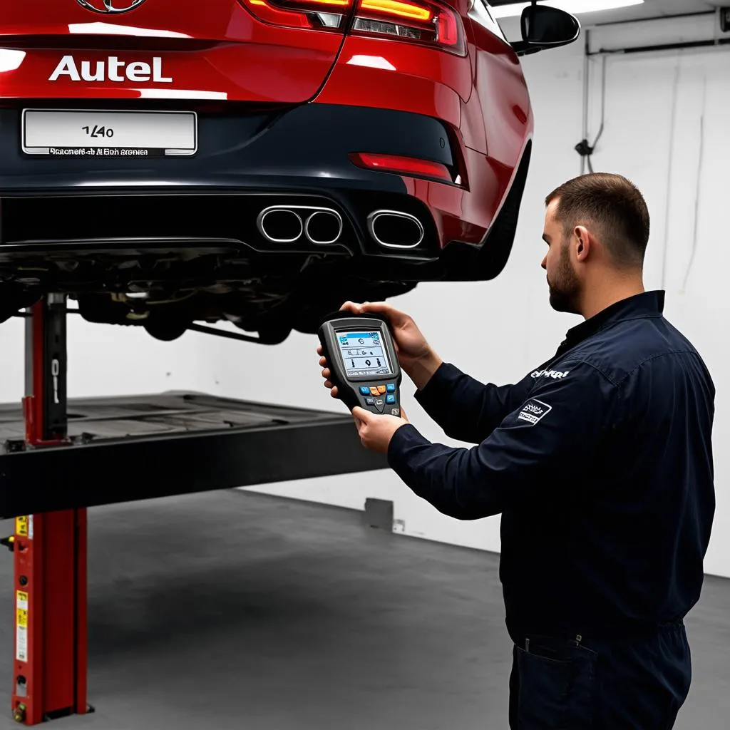 Mechanic Using Autel Scanner on European Car